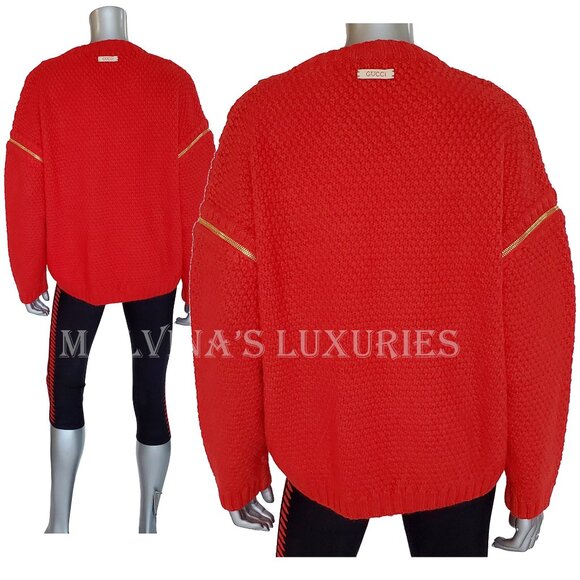 GUCCI SWEATER CABLE KNIT RED WOOL DETACHABLE SLEEVES JUMPER sz M - Picture 8 of 15